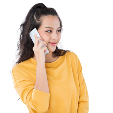 happy woman hold phone to her ear